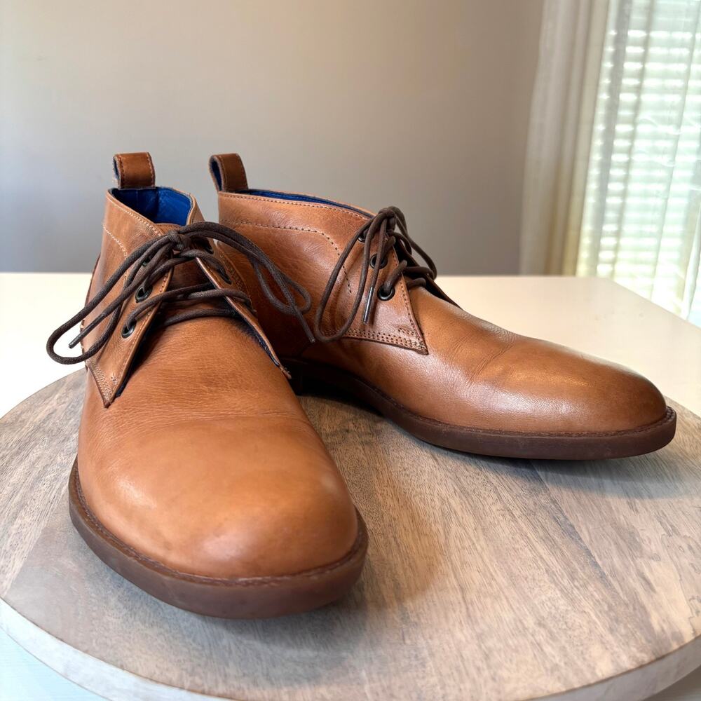 Bed Stu Illiad Men's Sz 8.5 Brown Tan Leather Chukka Boots Lace Up Blue Lining